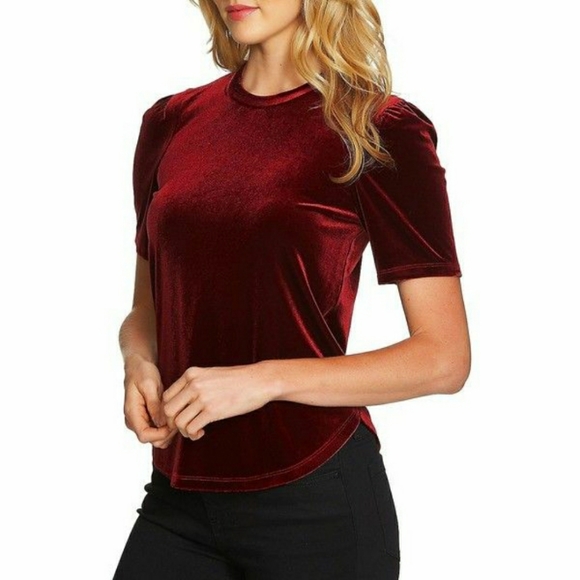 🆕️1.State Velvet Top Puff Short Sleeves in Deep Claret Red XSmall - Picture 1 of 8